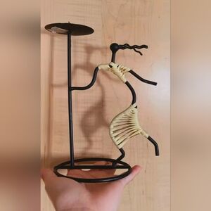 Vtg. 1960s Laurids Lonborg Black String Rattan Candle Holder Danish Modern Art H